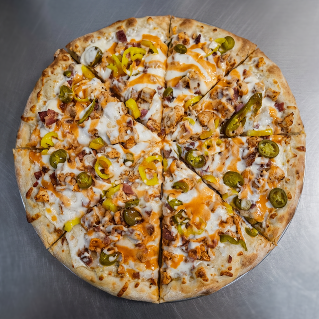 Buffalo Chicken Ranch Specialty Pizza.